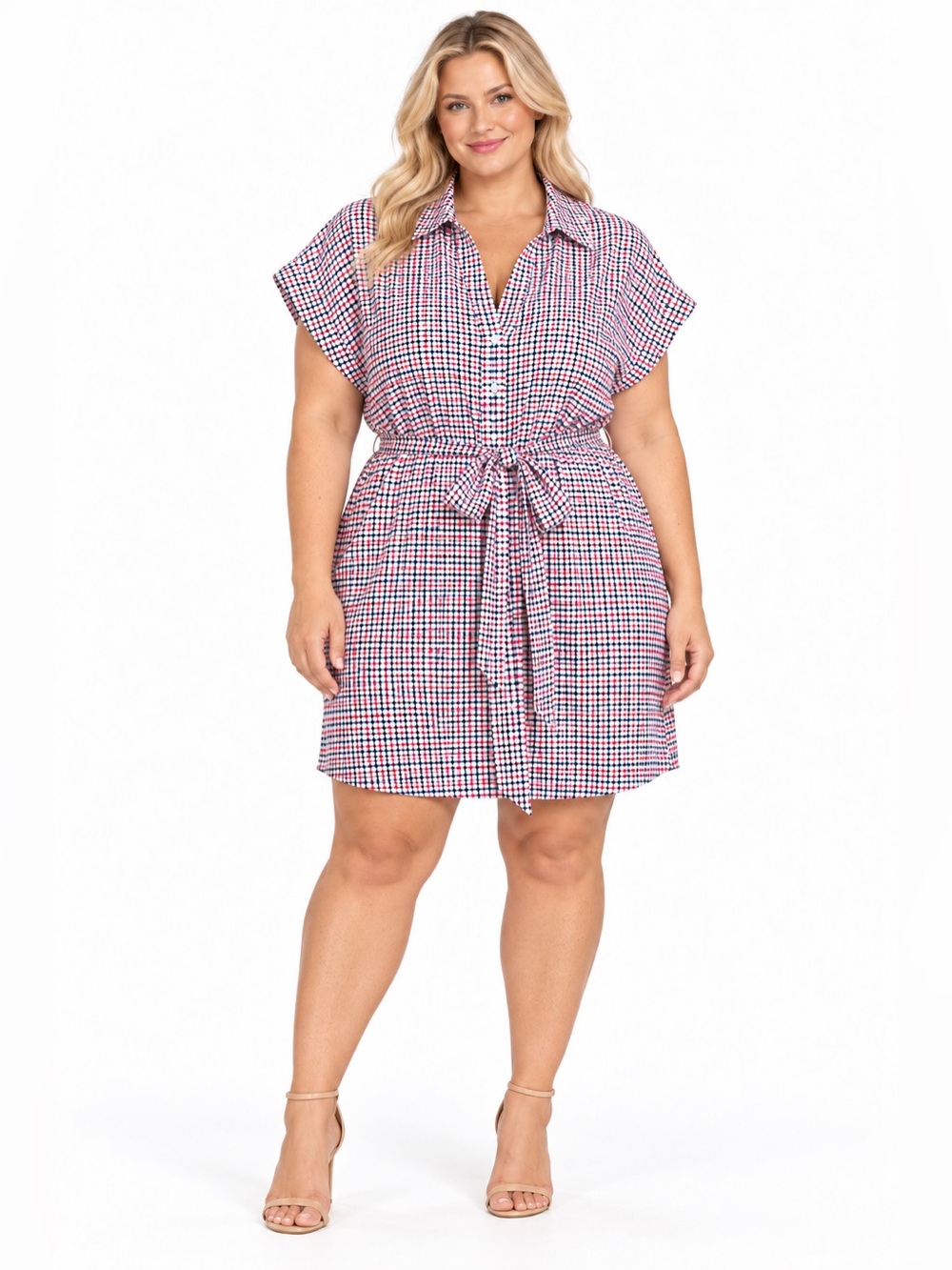 Draper James Size XXL Short Sleeve Shirt Dress in Red, White & Blue Plaid
